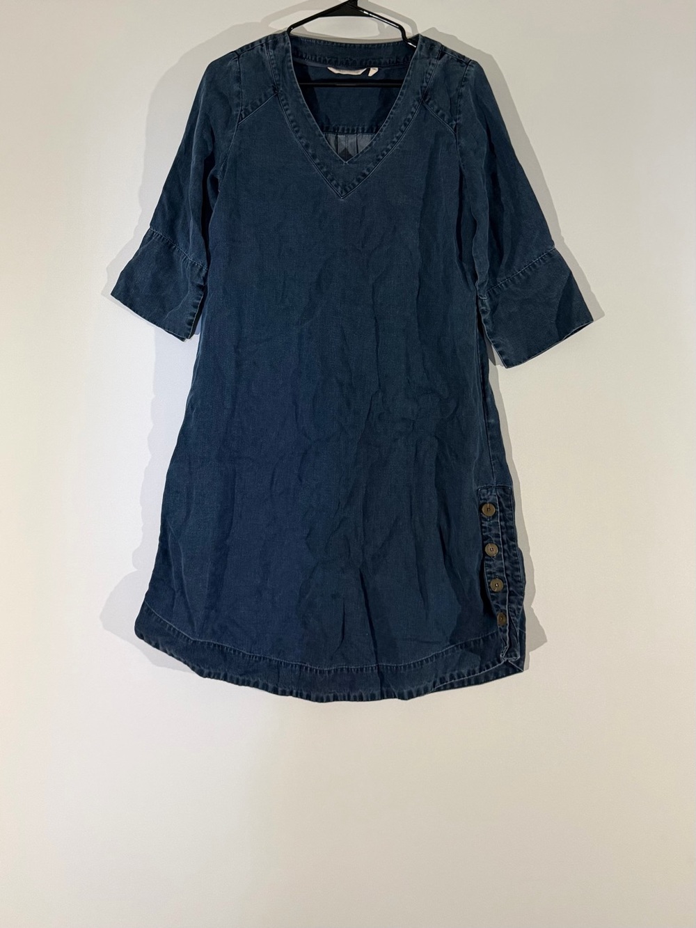 Soft Surroundings Size XS Positano Getaway Dress V-Neck Button Details Blue Used